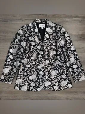 Joe Fresh | Jackets & Coats | Joe Fresh Black Metallic Floral Blazer ...